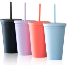 Double Wall Matte Plastic Tumbler 16oz Colored Plastic Tumbler Acrylic Reusable Plastic Tumbler with Lids and Straws